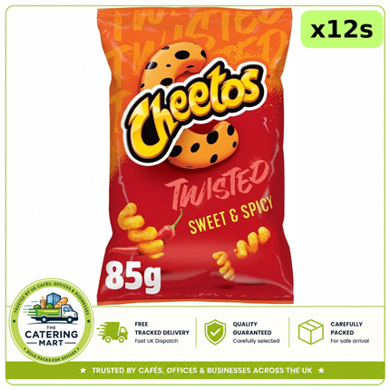 Cheetos Twisted Sweet & Spicy Corn Puffs wholesale case containing 12 x 85g bags