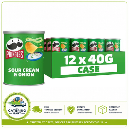 Pringles Sour Cream & Onion Snacking Crisps wholesale case containing 12 x 40g tubes