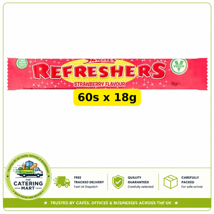 Swizzels Refreshers Strawberry Flavour Chew Bar wholesale case containing 60 individually wrapped 18g bars
