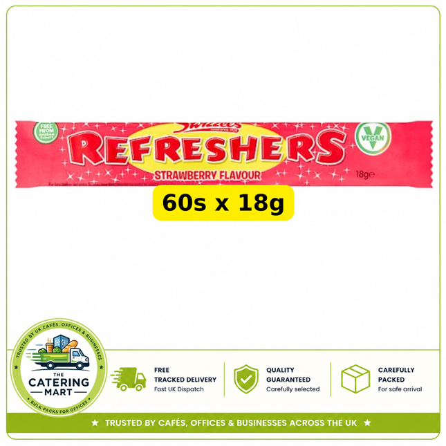 Swizzels Refreshers Strawberry Flavour Chew Bar wholesale case containing 60 individually wrapped 18g bars