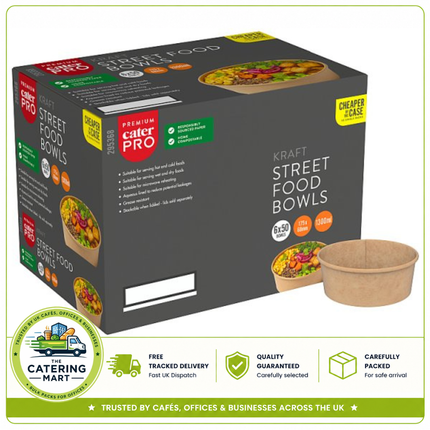 CaterPro Premium 6 x 50 Kraft Street Food Bowls 1300ml | Bulk Wholesale