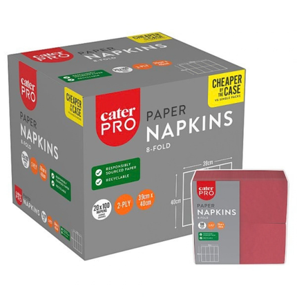 CaterPro Burgundy Napkins 20 x 100s 2-Ply 8-Fold 39 x 40mm | Wholesale