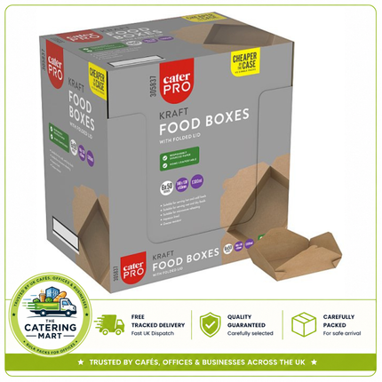 CaterPro 50 Kraft Food Boxes with Folded Lid 1300ml | Wholesale Packaging