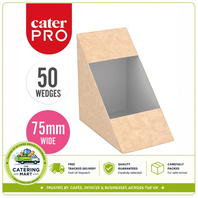 CaterPro 50 kraft deep fill sandwich wedges with clear plastic rPET windows for wholesale sandwich packaging