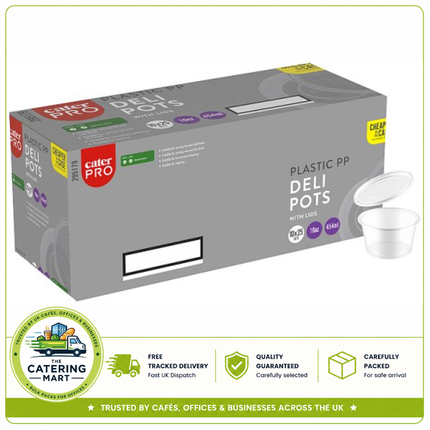 CaterPro 25 Plastic PP Deli Pots with Lids 454ml | Wholesale Food Containers