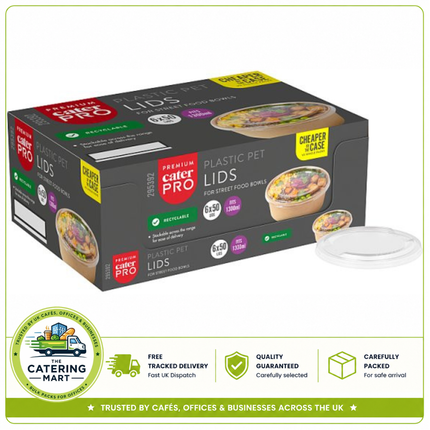CaterPro 50 PET Lids for Street Food Bowls 1300ml | Wholesale Packaging