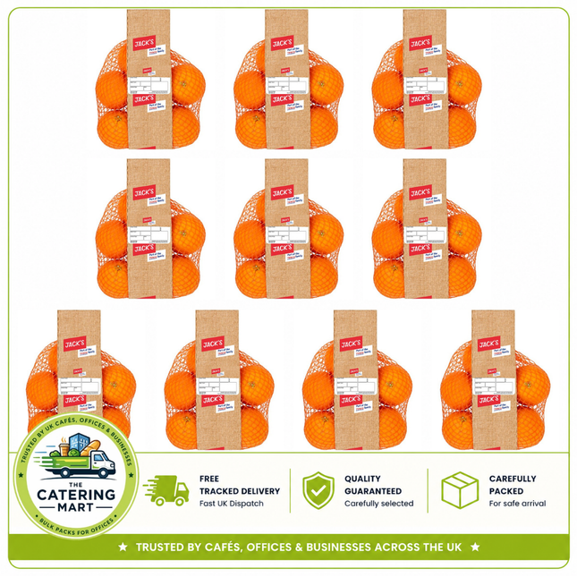 Jack's Oranges wholesale case containing 10 x 5 packs of fresh whole oranges