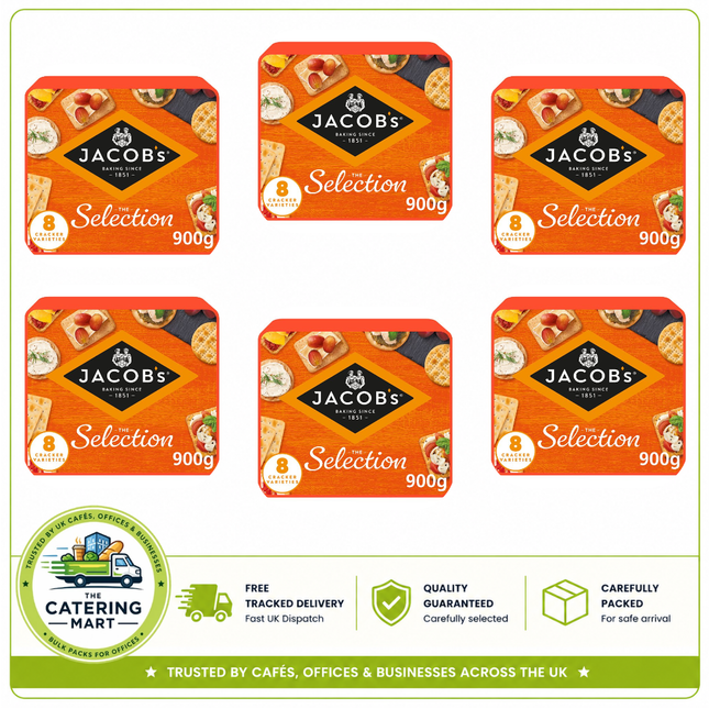Jacob's The Selection 8 Cracker Varieties wholesale case containing 6 x 900g packs of assorted crackers