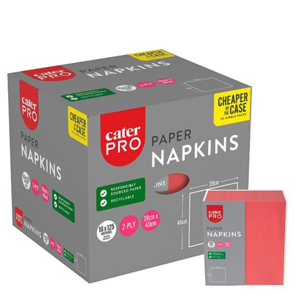 CaterPro Red Paper Napkins 16 x 125s 2-Ply 39 x 40cm | Wholesale
