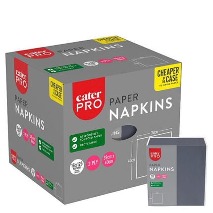 CaterPro Black Paper Napkins 16 x 125s 2-Ply 39 x 40cm | Wholesale