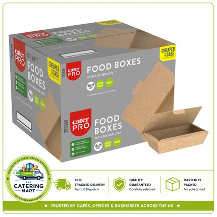 CaterPro 10 x 25 Kraft Food Boxes with Folded Lids 1350ml | Wholesale