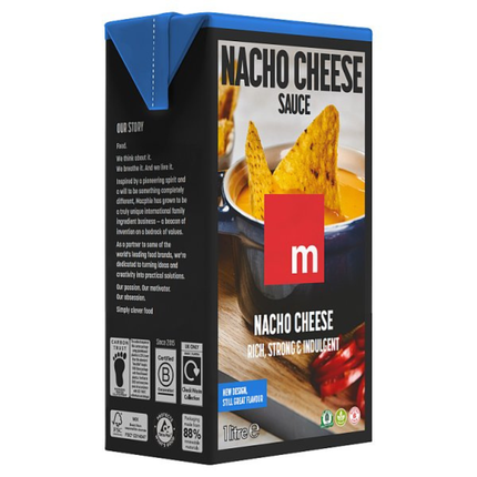 Macphie Nacho Cheese Sauce 1L catering pack of smooth creamy cheese sauce for nachos, tortilla chips, loaded fries, burgers and professional foodservice