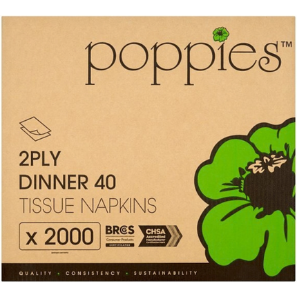 Poppies 2-ply grey dinner tissue napkins 40 pack for wholesale catering and hospitality