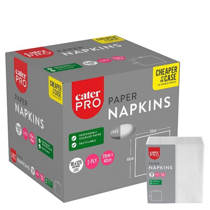 CaterPro White Paper Napkins 16 x 125s 2-Ply 39 x 40cm | Wholesale