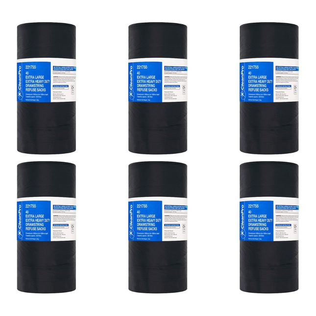 CleanPro Extra Large Extra Heavy Duty Drawstring Refuse Sacks 6 x 40