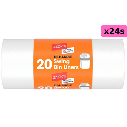 Jack's Tie Handle Swing Bin Liners wholesale case containing 12 rolls of 20 refuse bags
