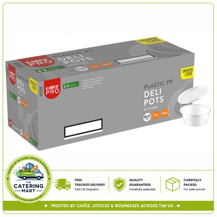 CaterPro 25 Plastic PP Deli Pots with Lids 340ml | Wholesale Food Containers