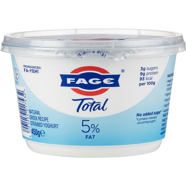 FAGE Total 5% Fat Natural Greek Strained Yoghurt 450g creamy high protein Greek yogurt tub