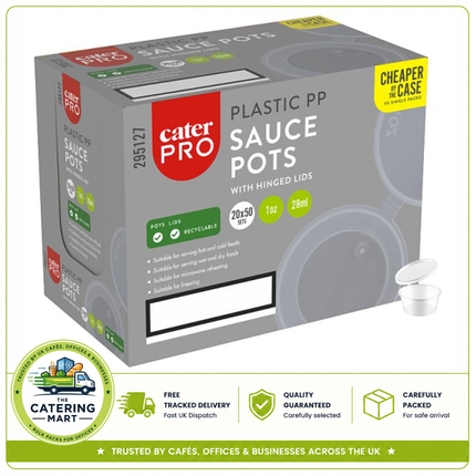 CaterPro 50 PP Sauce Pots with Hinged Lids 28ml | Wholesale Food Packaging