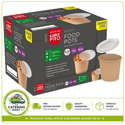 CaterPro Premium 6 x 30 Kraft Food Pots 681ml | Bulk Wholesale Packaging