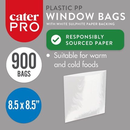 CaterPro 900 Plastic PP Window Bags | White Sulphite Paper Backing | Wholesale