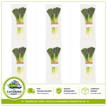 Jack's Leeks wholesale case containing 6 x 400g packs of fresh leeks for catering and foodservice
