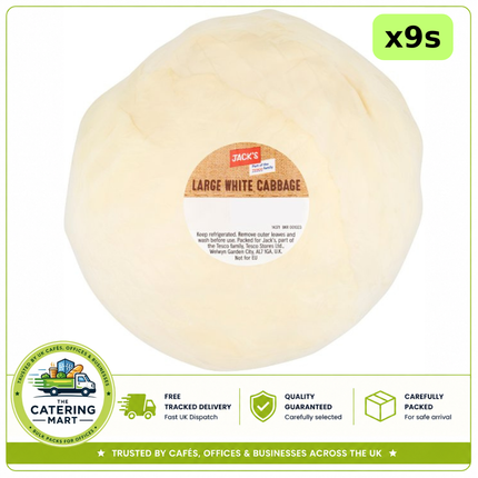 Jack's Large White Cabbage wholesale case containing 9 x 1.5kg packs of fresh white cabbage