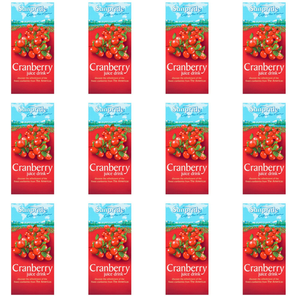 Sunpride Cranberry Juice Drink wholesale case containing 12 x 1 litre cartons of cranberry-flavoured fruit drink.