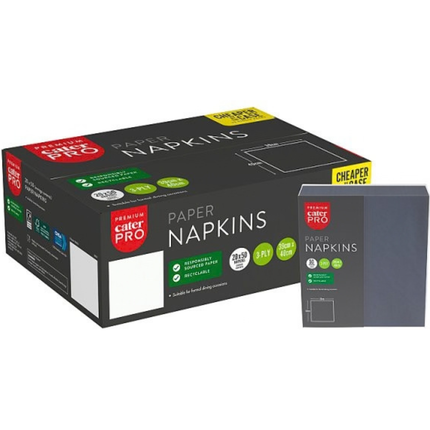 CaterPro Premium black 3-ply paper napkins 50 pack, 39cm x 40cm, wholesale catering supplies