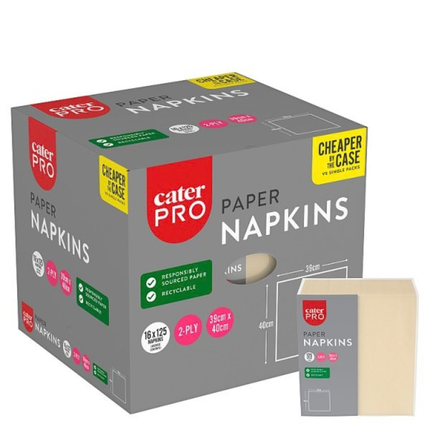 CaterPro Cream Paper Napkins 16 x 125s 2-Ply 39 x 40cm | Wholesale