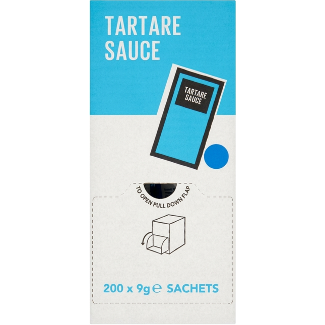 Tartare Sauce Sachets wholesale catering pack containing 200 individual 9g portions.
