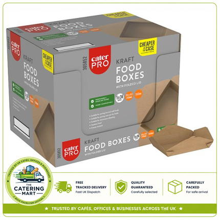CaterPro 5 x 36 Kraft Food Boxes with Folded Lid 1500ml | Wholesale