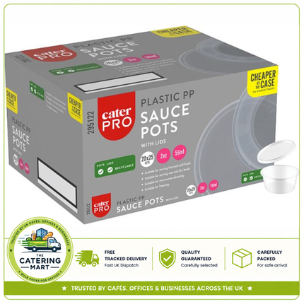 CaterPro 20 x 25 Plastic PP Sauce Pots with Lids 56ml | Bulk Wholesale Packaging