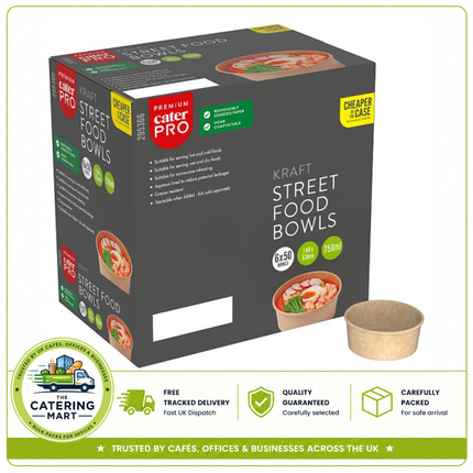 CaterPro Premium 50 Kraft Street Food Bowls 750ml | Wholesale Food Packaging