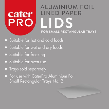 CaterPro 1000 Aluminium Foil Lined Paper Lids for Small Rectangular Trays