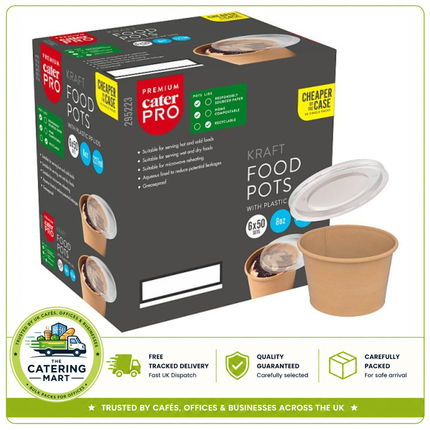 CaterPro Premium 6 x 50 Kraft Food Pots with PP Lids 227ml | Wholesale