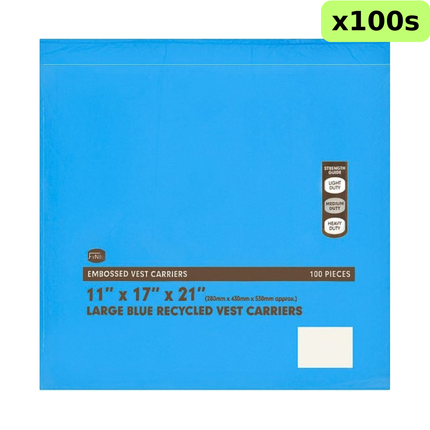 FyNite Large Blue Recycled Vest Carrier Bags 100 Pieces wholesale pack