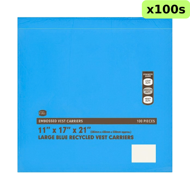 FyNite Large Blue Recycled Vest Carrier Bags 100 Pieces wholesale pack