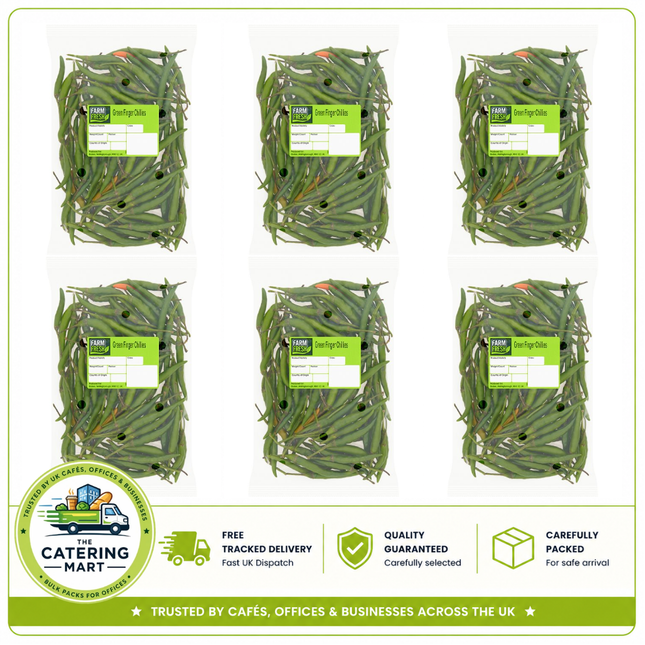 Farm Fresh Green Finger Chillies 6 x 150g bulk wholesale fresh green chillies for catering