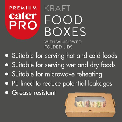 CaterPro Premium 20 Kraft Food Boxes with Windowed Folded Lids 1200ml | Bulk