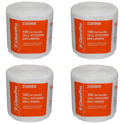 CleanPro Tie Handle Tall Kitchen Bin Liners 4 x 100 400pcs