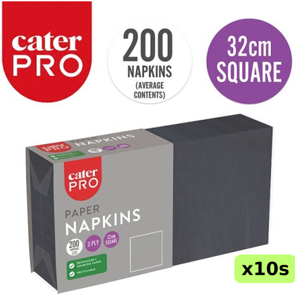 CaterPro dark blue 2-ply paper napkins, wholesale case of 10 packs containing 200 napkins each, 32cm square