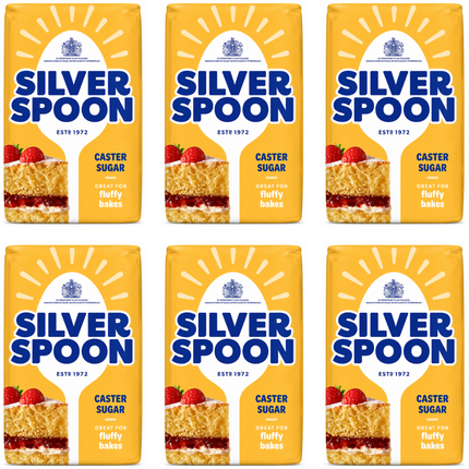 Silver Spoon Caster Sugar wholesale case containing 6 x 2kg packs of fine white caster sugar for professional baking