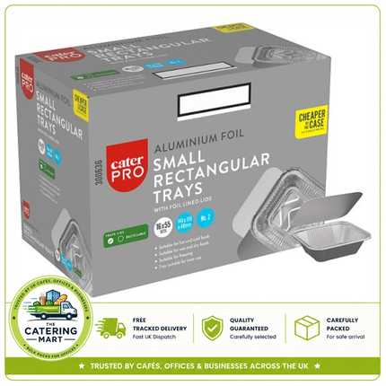 CaterPro 16 x 55 Aluminium Foil Small Rectangular Trays with Foil Lined Lids