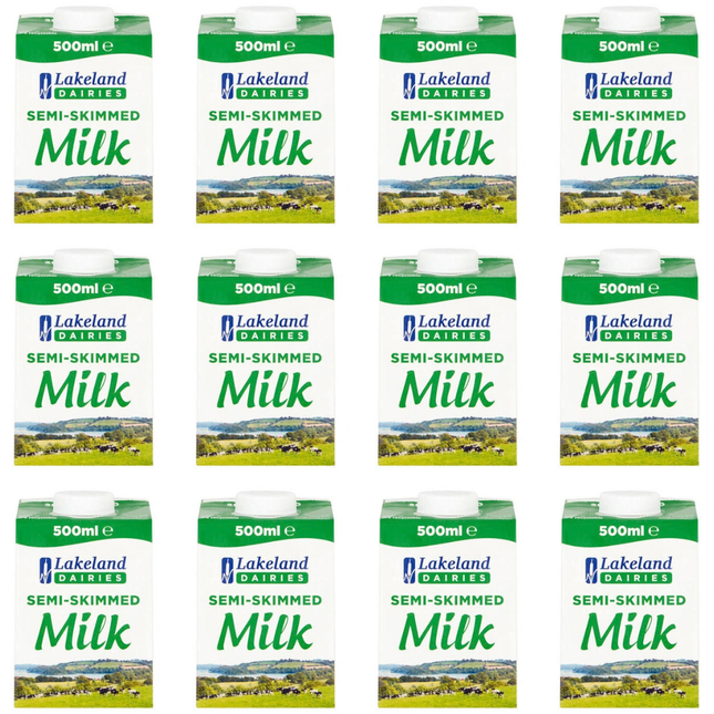 Lakeland Dairies Semi-Skimmed Milk wholesale case containing 12 x 500ml bottles