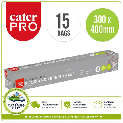 CaterPro 15 large PE double seal food and freezer bags 8 litre capacity for catering and food storage