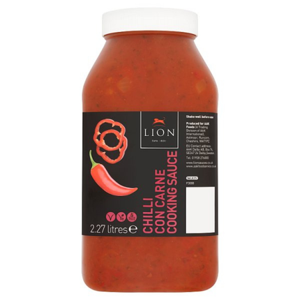 Lion Chilli Con Carne Cooking Sauce 2.27 Litres catering pack of rich tomato-based chilli sauce for chilli con carne, Mexican dishes and professional kitchens