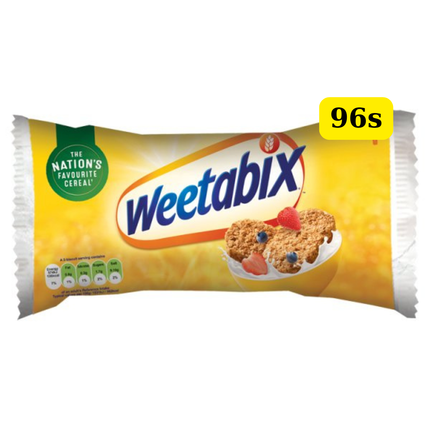 Weetabix Catering C case containing 96 individual Weetabix breakfast cereal biscuits for hotel breakfast buffets, cafés and hospitality catering