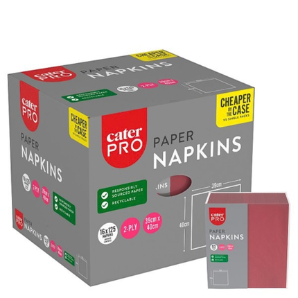 CaterPro Burgundy Paper Napkins 16 x 125s 2-Ply 39 x 40cm | Wholesale