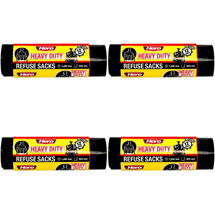 Hero Heavy Duty XL Refuse Sacks 4 packs of 12 bags bulk wholesale